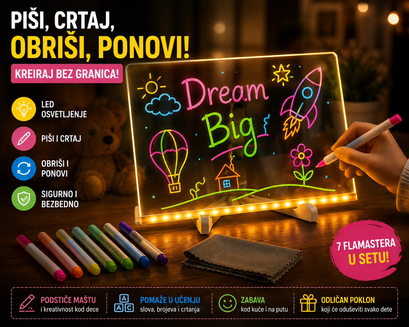 🌈 LED SVETLEĆA TABLA ZA CRTANJE 20 × 30 C
