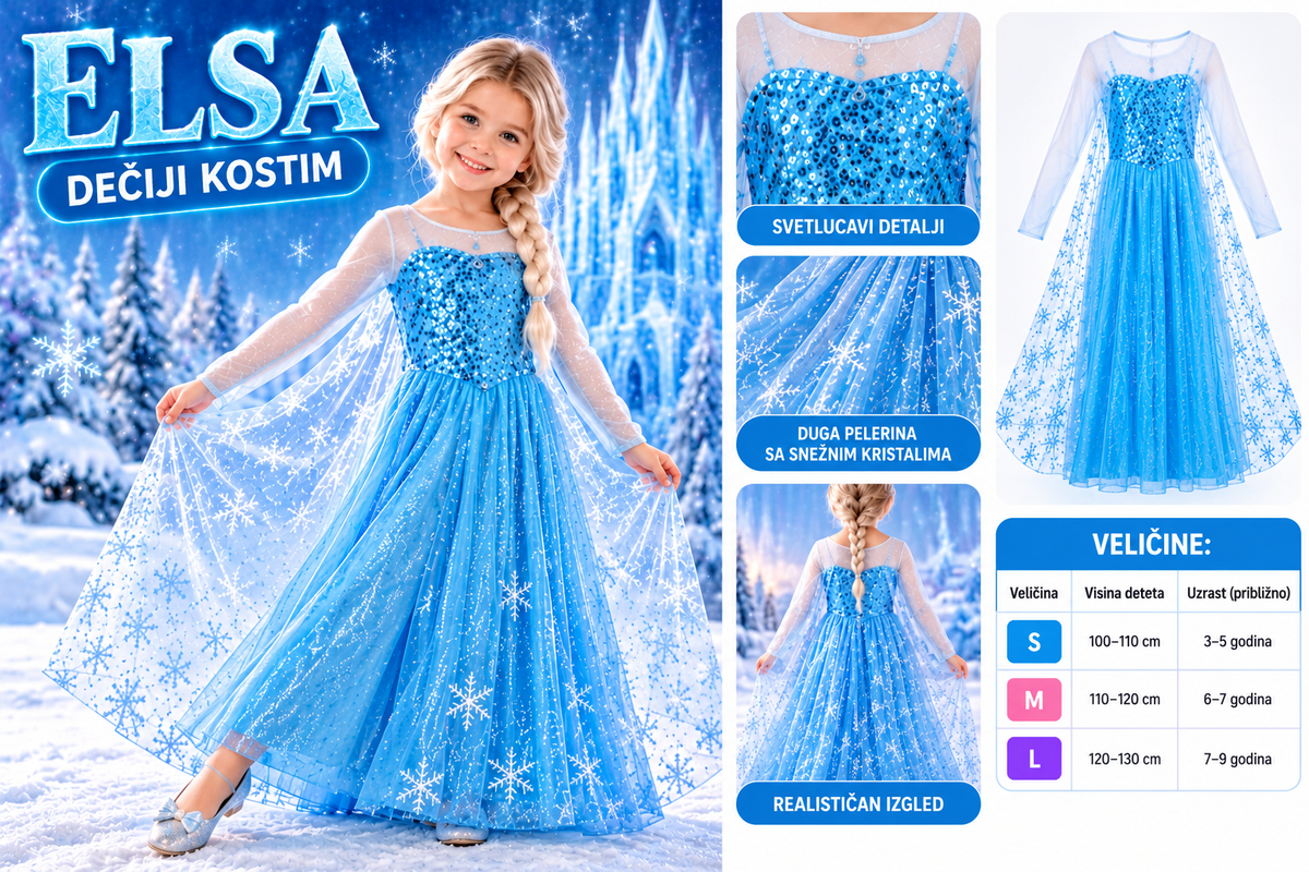 Kostim Elsa – devojčica u plavoj haljini, detalji