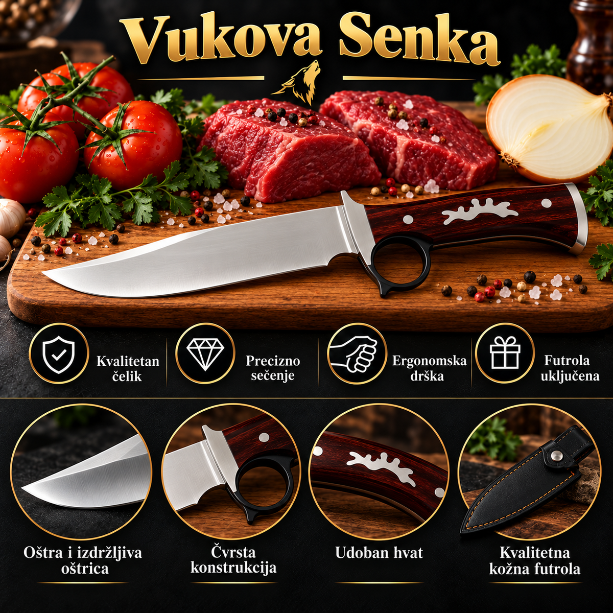 Premium Columbia – Vukova senka, detalji noža bez natpisa na sečivu