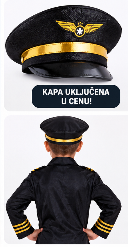 Dečiji kostim Pilot – detalj kape i pogled od pozadi