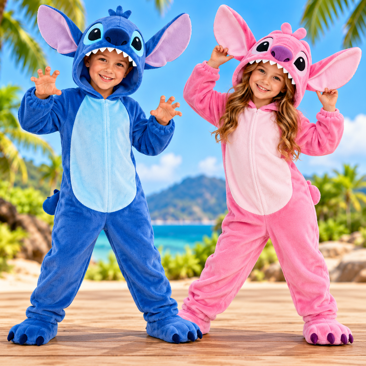 Dečiji kostimi Stitch – plava i roze varijanta na dvoje dece, naslovna fotografija