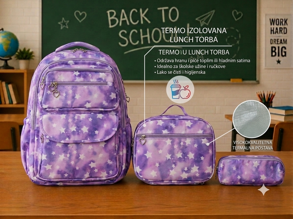 🎒 Školski Set 3 u 1 Ranac Termo Torbica Pernica