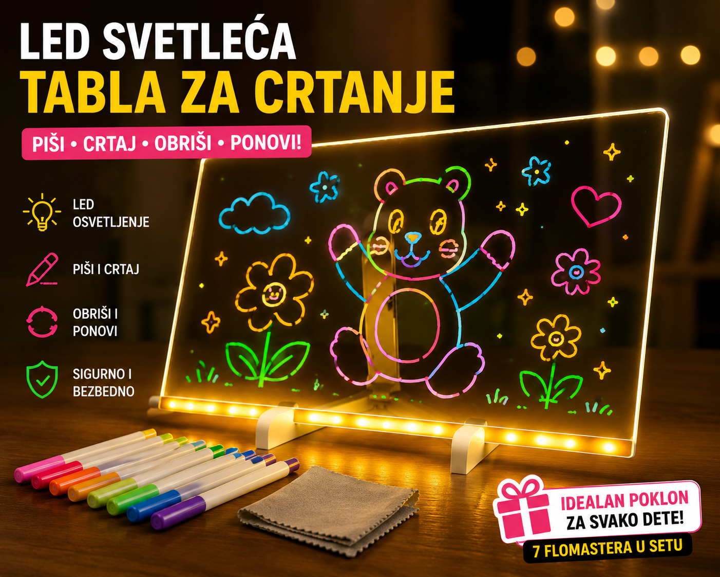 🌈 LED SVETLEĆA TABLA ZA CRTANJE 20 × 30 C