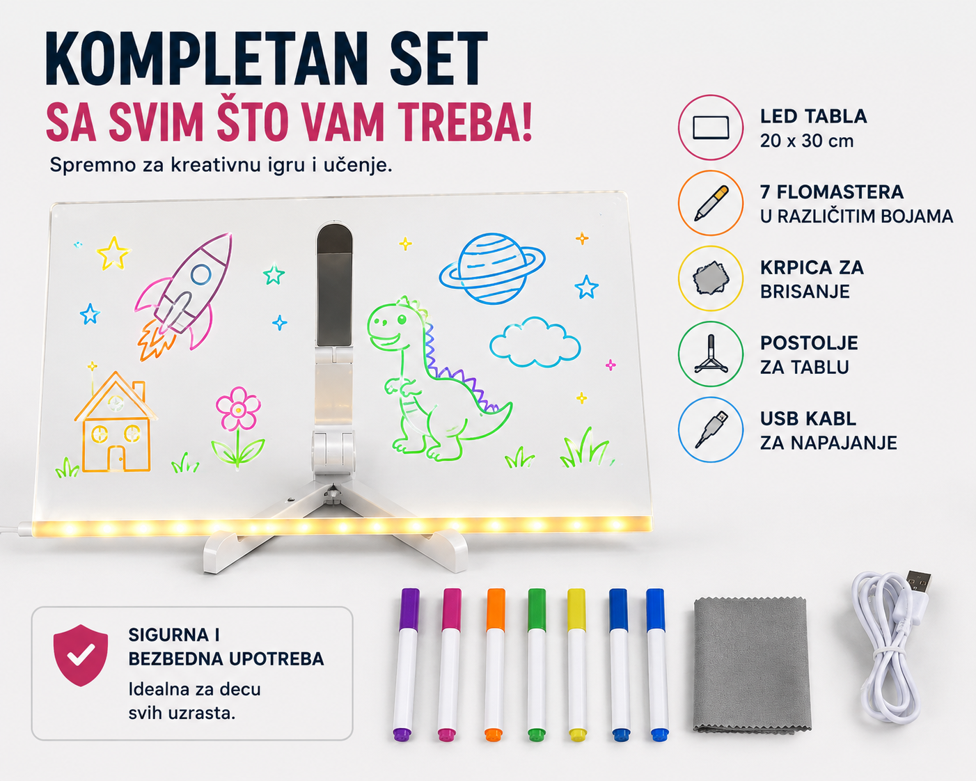 🌈 LED SVETLEĆA TABLA ZA CRTANJE 20 × 30 C