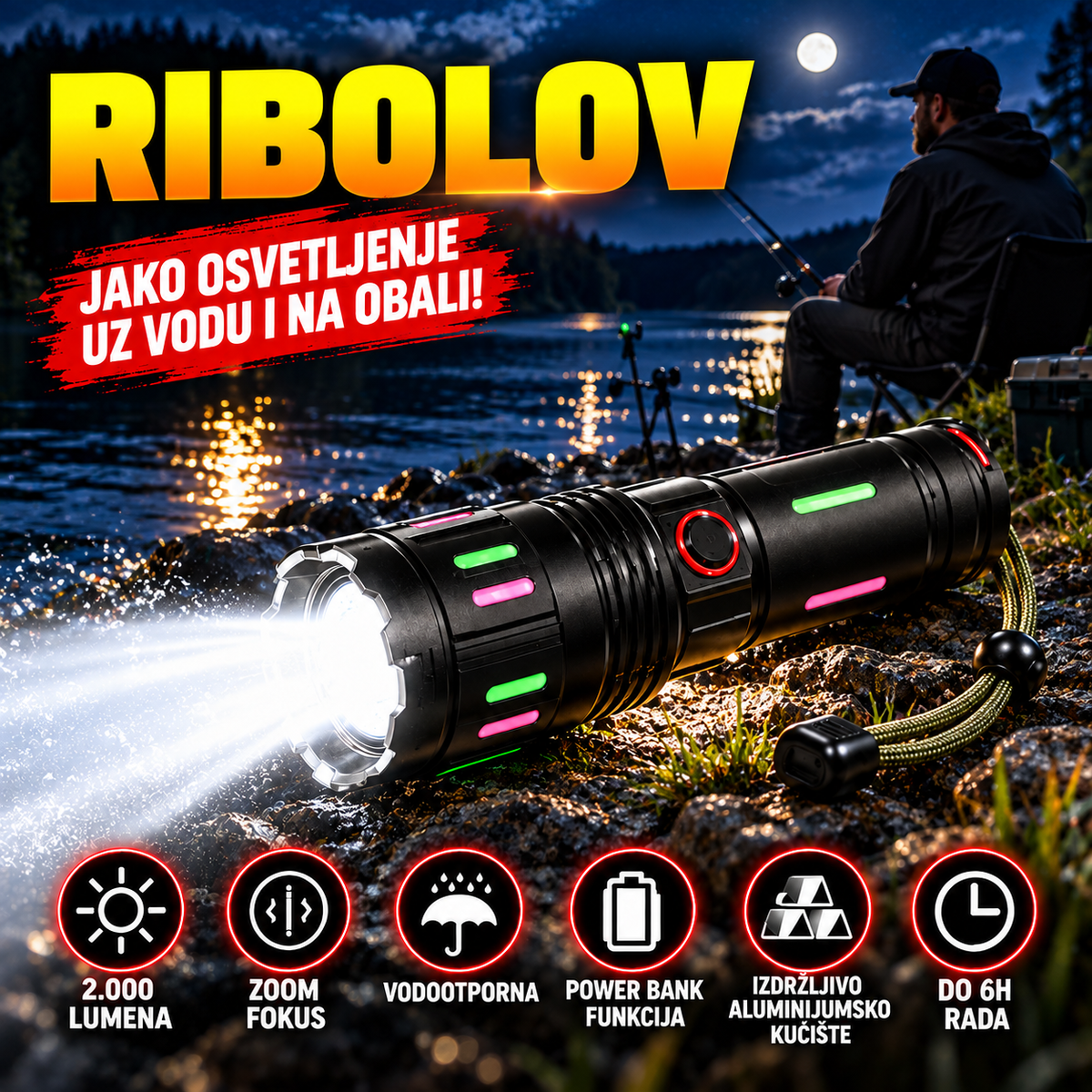 Ribolov: LED lampa za noćno osvetljenje obale