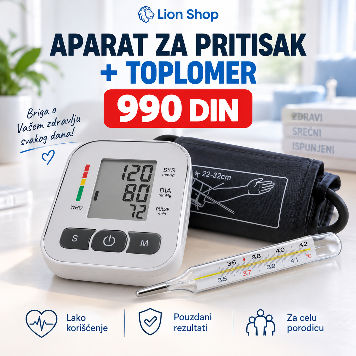 Aparat za merenje pritiska i toplomer - komplet 990 dinara