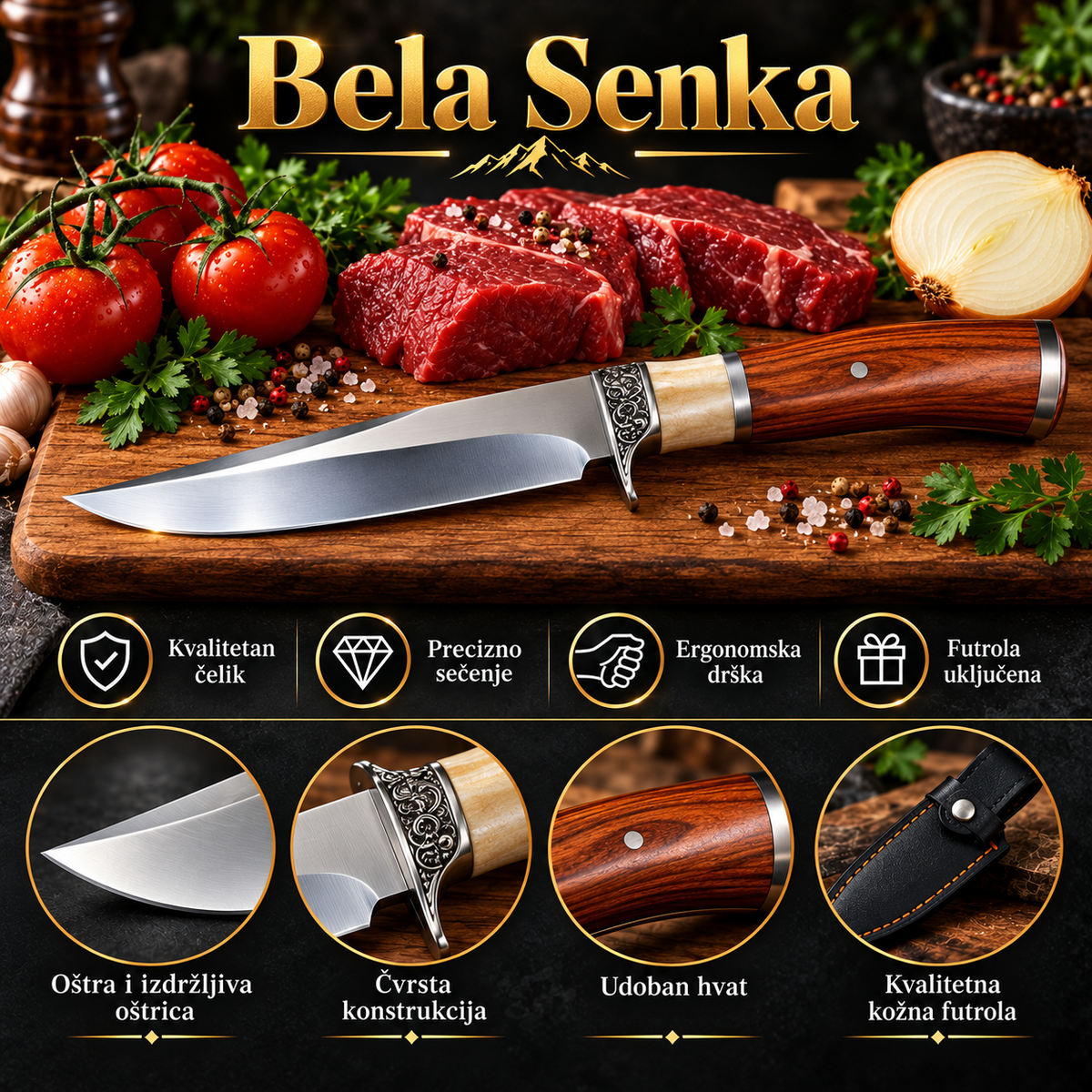 Premium Columbia – Bela senka, izgled noža i detalji