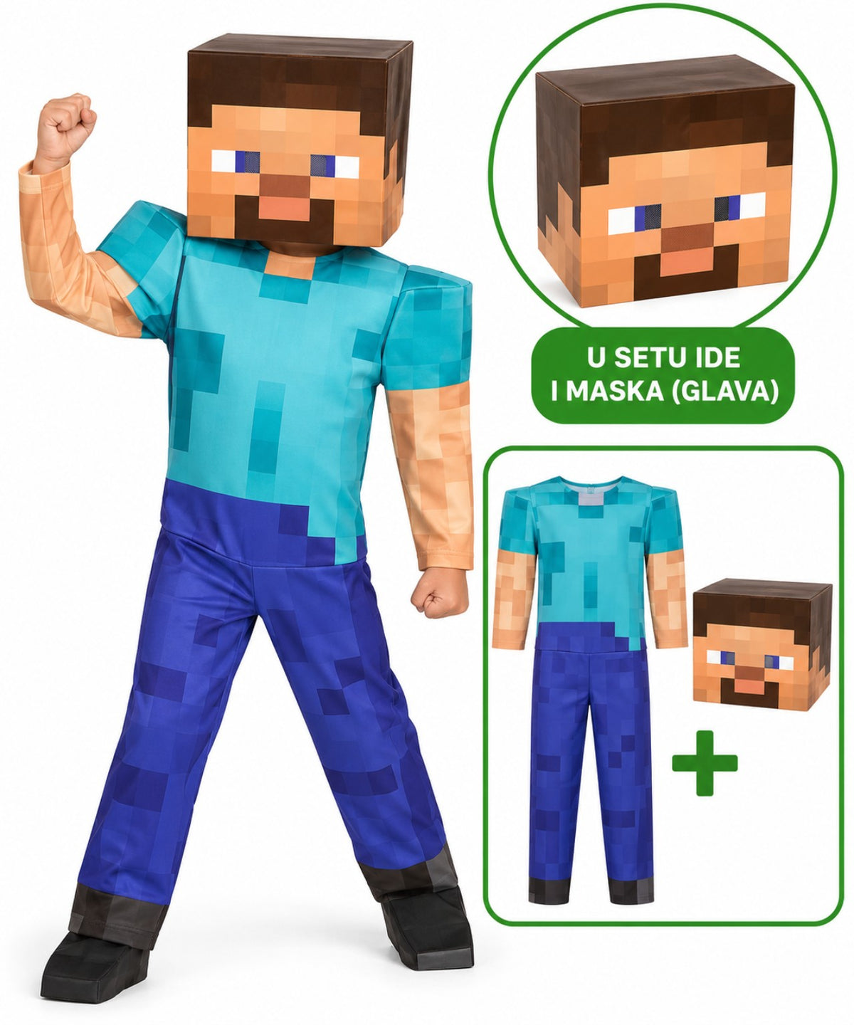 Minecraft Steve dečiji kostim i maska u kompletu