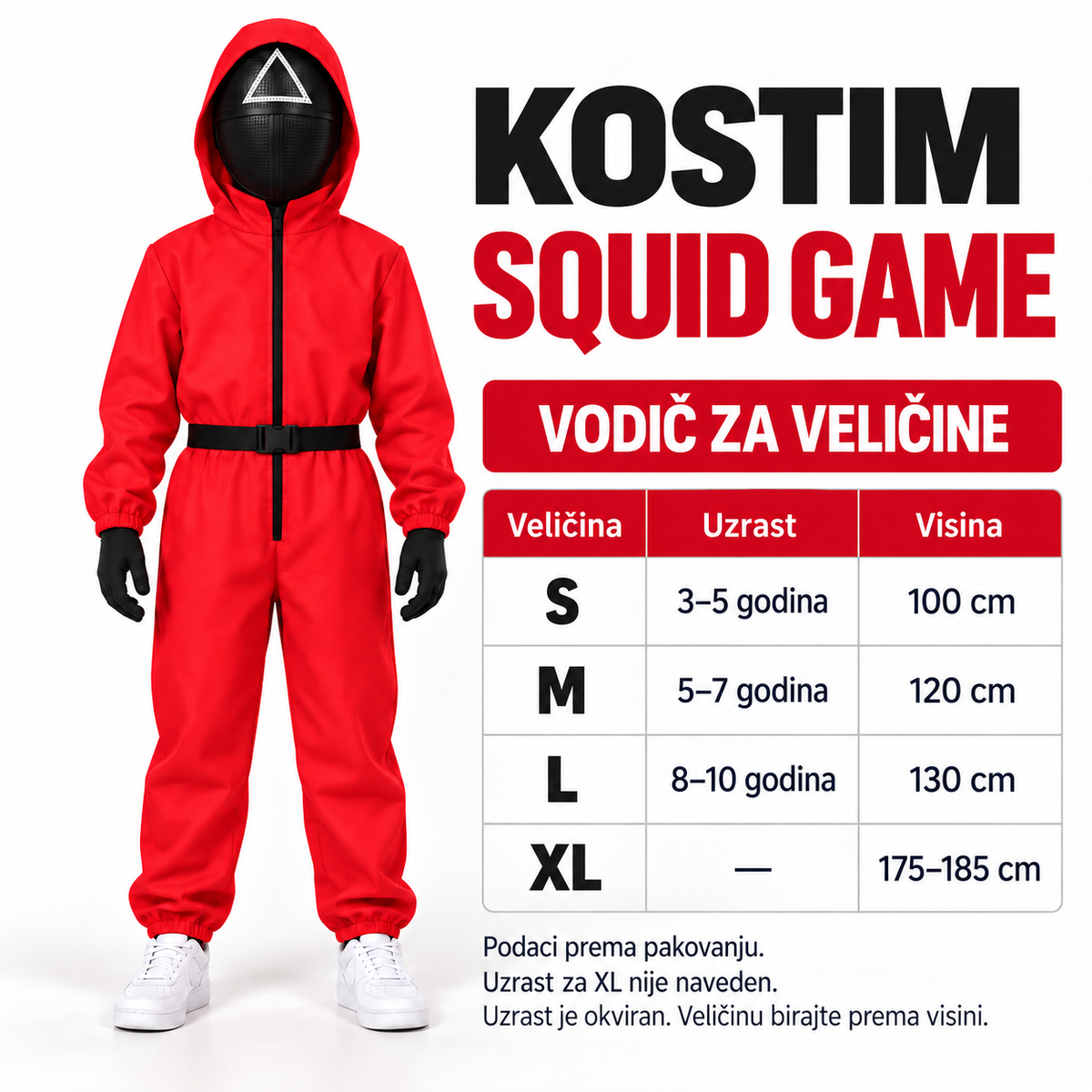 Kostim Squid Game – vodič za veličine S, M, L i XL